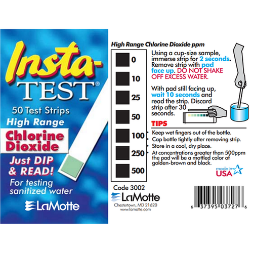 LAMOTTE CHLORINE DIOXIDE TESTSTREIFEN (0-500 PPM) CDL (MHD 9-2023)